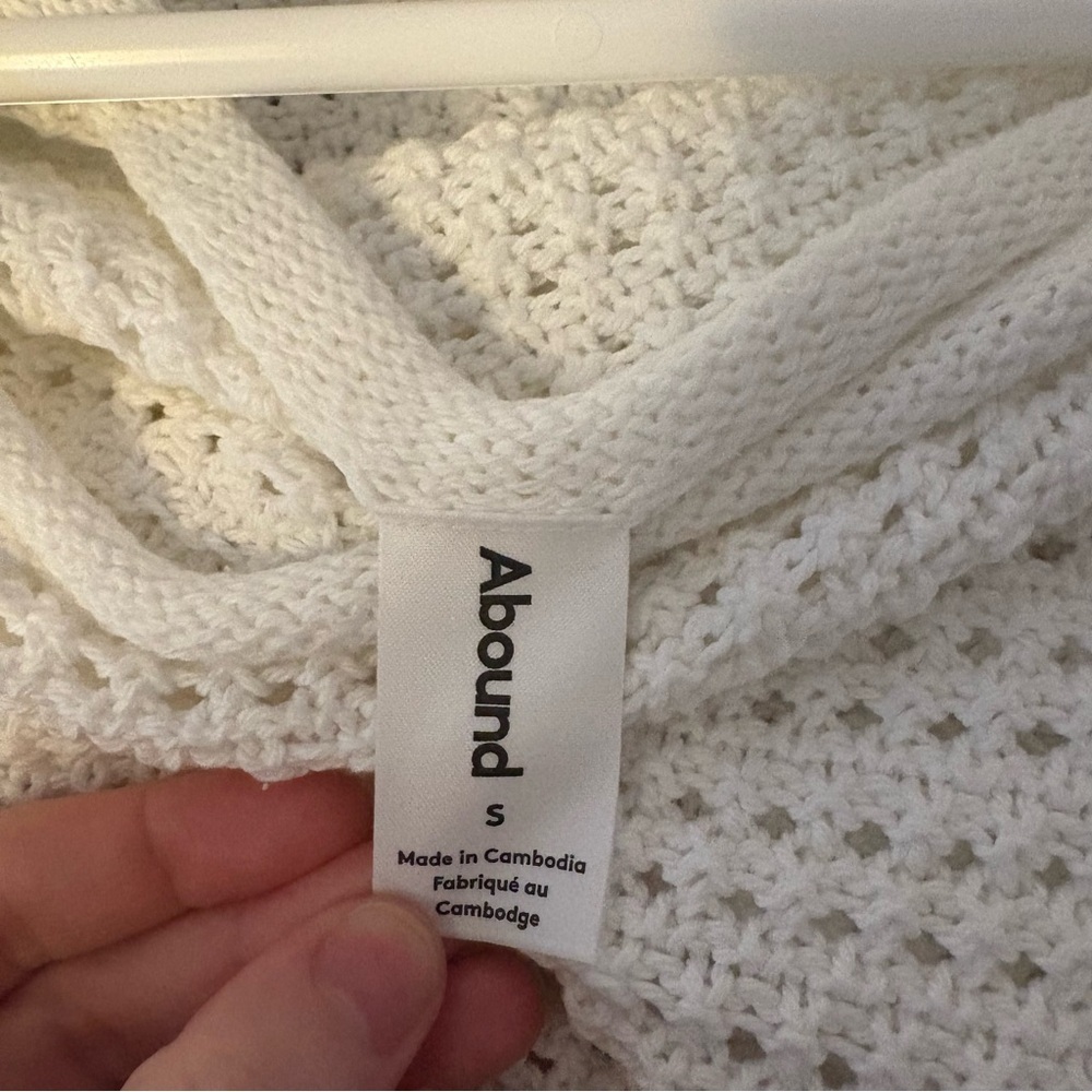 Abound Open Stitch Cotton Sweater Size Small White Crochet Knit Coastal Boho - Picture 5 of 5